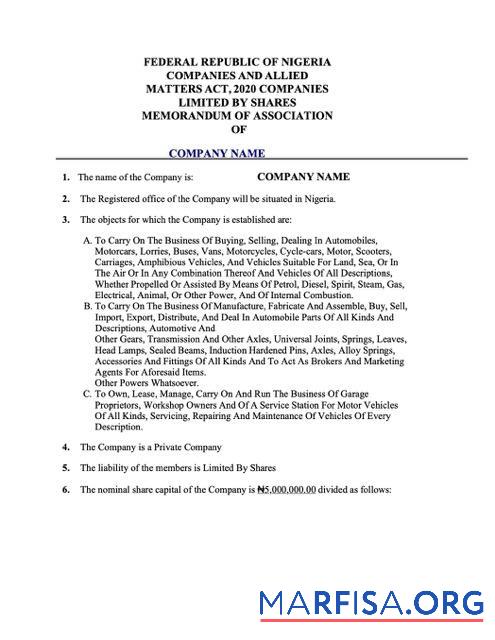 Blank Nigeria certificate of registration Word and PDF template